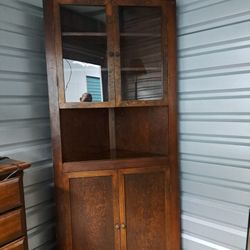 Vintage Wood Corner Hutch