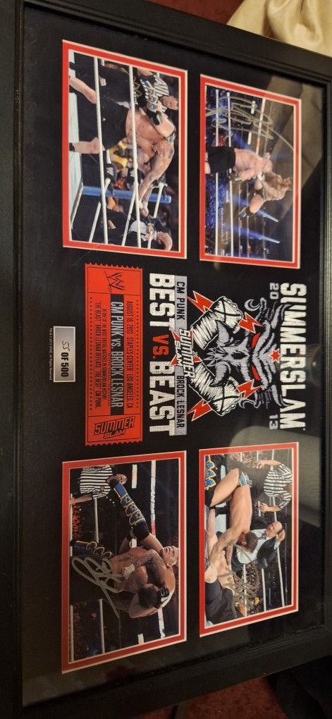Triple Autographed Framed Wwe Photo