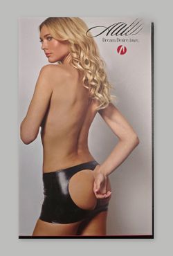Allure LOVE Wet Look Heart Cutout Mini Skirt L/XL Black