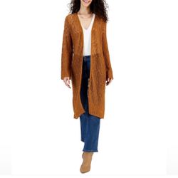 Hooked Up by IOT Juniors' Pointelle Duster Cardigan