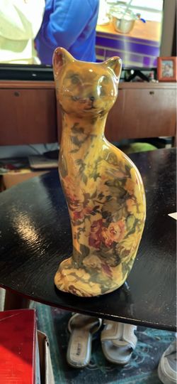 Ceramic Floral Cat Figurine