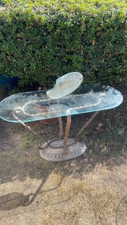 Oval Glass Top Console Table with Iron Base