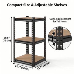 New 3-Tier Heavy Duty Storage Shelf, Adjustable Metal Shelving Unit with MDF Board, Boltless Tool-Free Assembly Utility Rack for Kitchen, Pantry, Smal