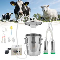 Goat Milking Machine, 1.8 Gal / 7 L Food-Grade Stainless Steel Bucket, 4 Teat Cups for Cows and Goats, with 8000 mAh Rechargeable Battery, Electric Pu