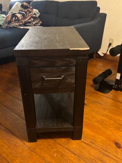 Dark Wood Side Table with Drawer