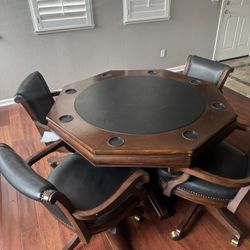 Poker / Black Jack Table With 4 Swivel Leather Chairs. 