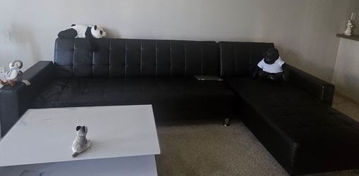 Black Faux Leather L-Shaped Sectional Sofa