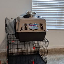 Dog Kennel & Carrier with Leash and 2 bowls