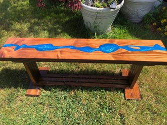 Handcrafted Wood and Epoxy River Bench