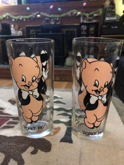 Vintage 1973 Porkey Pig Glass Cups Great Condition