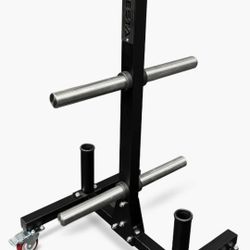 HEAVY DUTY OLYMPIC VERTICAL WEIGHT TREE WITH WHEELS AND STORAGE FOR TWO BARBELLS ( BRAND NEW IN THE BOX  )