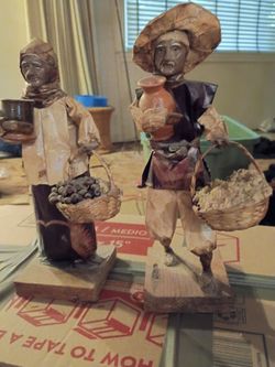 Folk Art Figurines Pair with Baskets paper machete