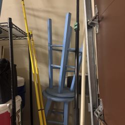 4 Blue Wood Bar Stools 