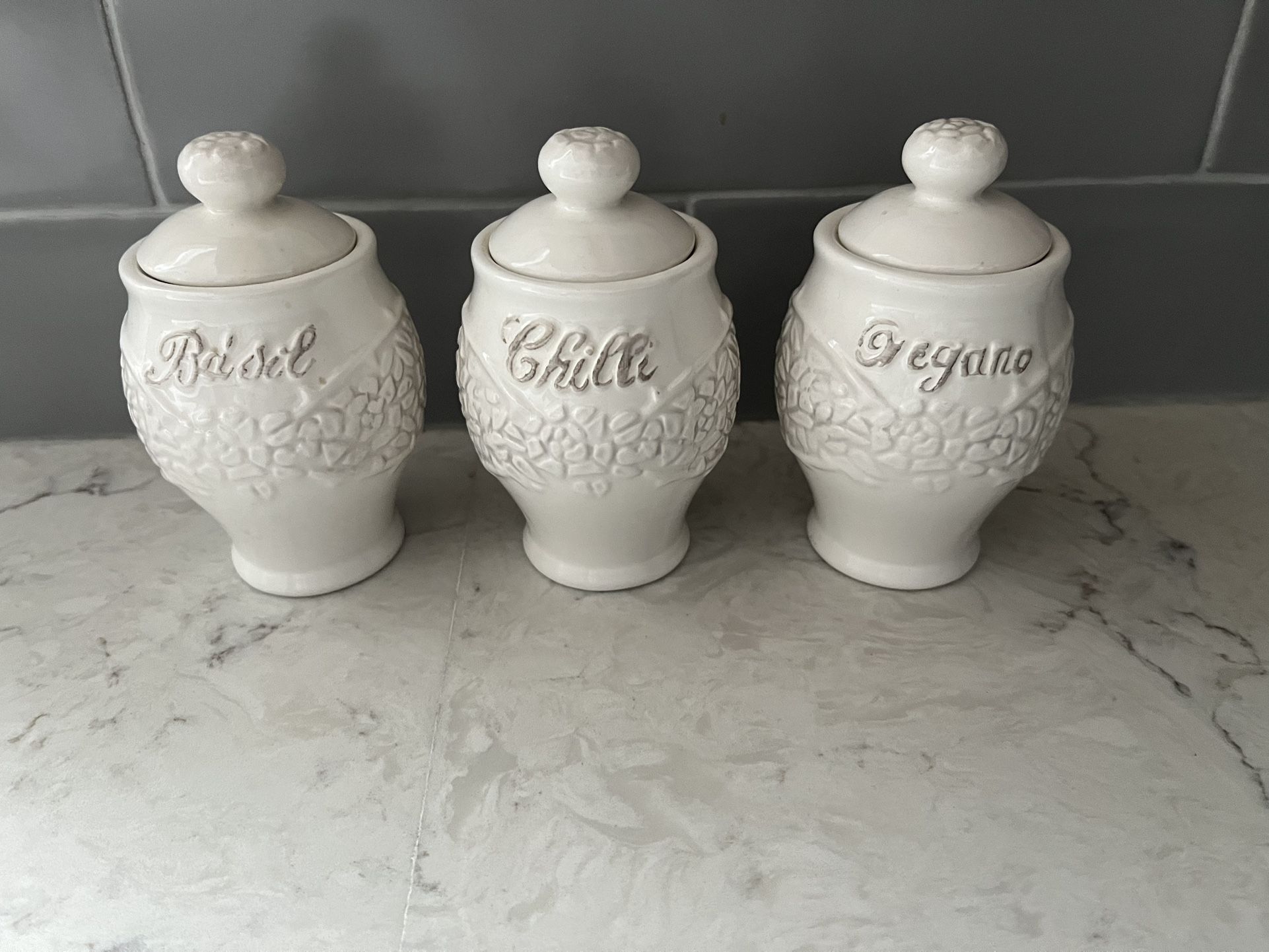 Set of 3 Anthropologie Ceramic Spice Jars