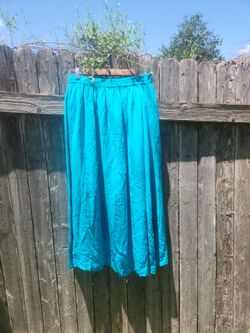 Vintage David Hayes Turquoise Silk Pleated Skirt
