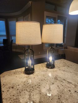 NEW Black Table Lamps Set of 2 - Farmhouse Lamps with USB A+C