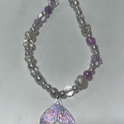 Handmade Purple Mermaid Tail Phone Charm – Pearl & Acrylic Beads – Cute Aesthetic – New 