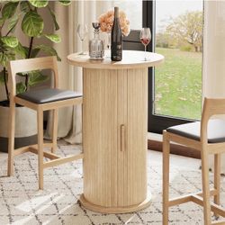 Round Pub Table with Built-In Storage Cabinet | Modern Wood Bar Table