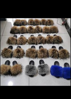 Natural Raccoon Fur Slides ALL SIZES