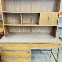 Mid century modern two piece desk with upper hutch