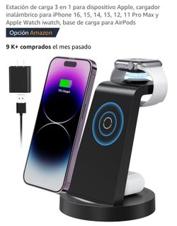 Estación de carga 3 en 1 para dispositivo Apple, cargador inalámbrico para iPhone 16, 15, 14, 13, 12, 11 Pro Max y Apple Watch iwatch, base de carga p