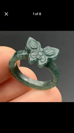 Certificate Jadeite Green Jade good fortune Butterfly Ring size4