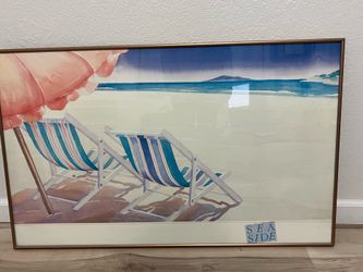 Large Framed Coastal "Sea Side" Beach Art Print (36" x 22.5")