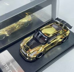 Mymodelcollect MC 1:64 Nissan LB GTR R35 wide body alloy car model electroplated gold