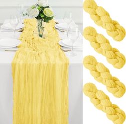 4Pack Light Yellow Cheesecloth Table Runner 10FT Gauze Cheese Cloth Table Runner 35x120Inch Long Boho Spring Easter Table Runners Rustic Sheer Table R