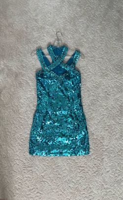 Hand Beaded Teal Sequin Dress