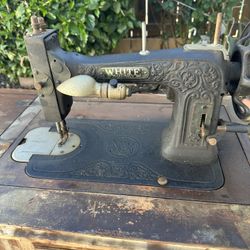 Antique White Sewing Machine with Original Table