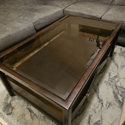  Set of 3  living room wood top glass with drawer tables