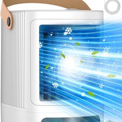 Mini Air Conditioner, 3-IN-1 Small Air Conditioner w/ 3-Level Humidify & 3 Speeds, 7-Color Night Lights, Top Fill Tank for 8H Cooling, Desk Portable A