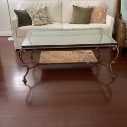 Glass And Marble Rectangular Table Coffee Table