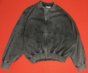Zara Faded Acid Wash Bomber Jacket Zip-Up Sweatshirt Size S Streetwear