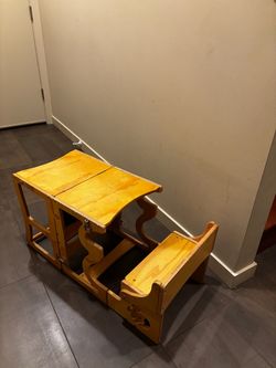 Toddler kitchen tower and activity table with chalkboard