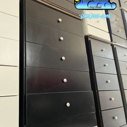 Five Drawer Black With Rails Dresser New Chest 