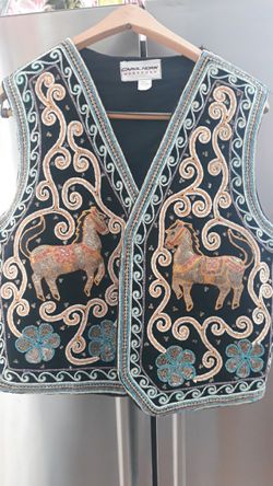 Vintage Workshop Horse Embroidered Sequins Gold West. Size M