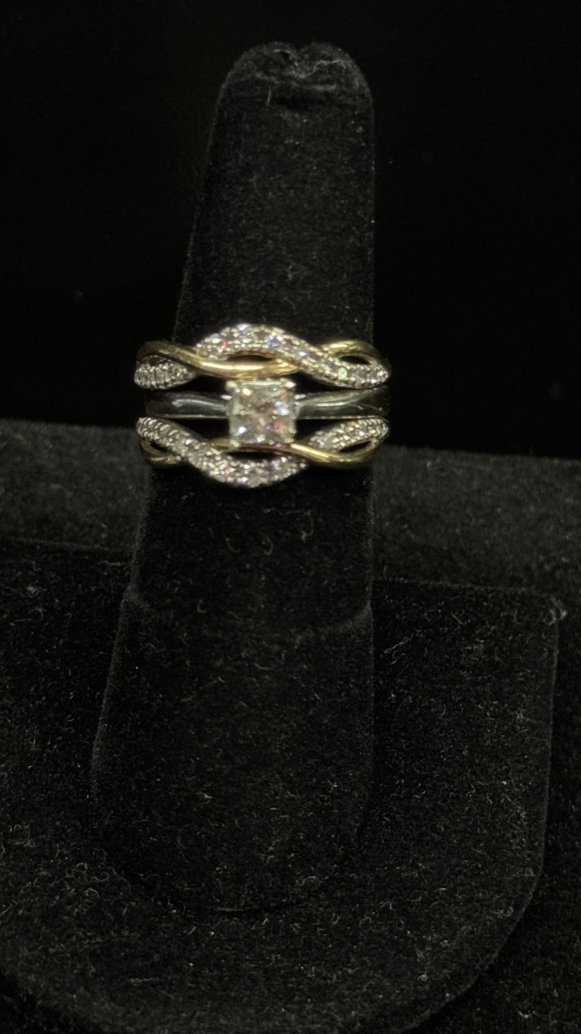 14/10K Two tone Gold Princess cut natural diamond ring size 5-3/4 approx 1-1/2 ctdw no trds Tacoma