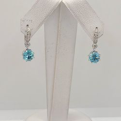 18k Gold Diamond And Blue Zircon Earrings