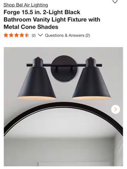 Forge 15.5 in. 2-Light Black Bathroom Vanity Light Fixture with Metal Cone Shades