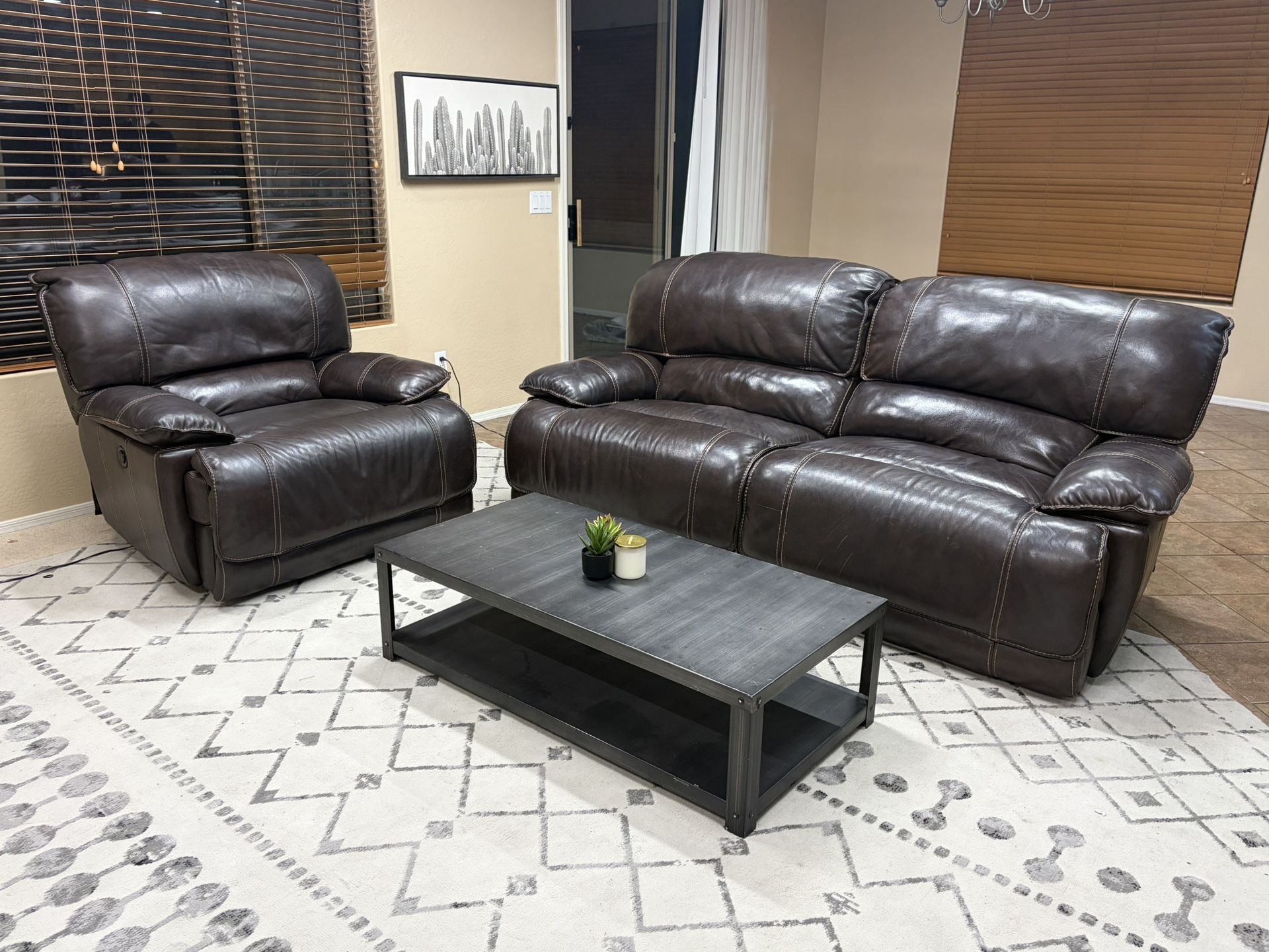 Leather Reclining Sofa & Chair