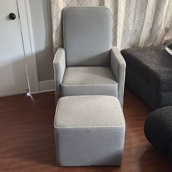 Gray rocking chair and stool can be used for nursery