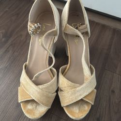 Gold Velvet Strappy Heels