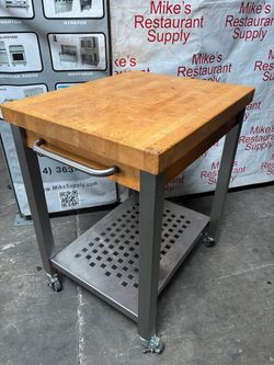 24x30 John Boos Maple Edge Grain Cucina Technica Kitchen Butcher Block Cart With Under Shelf & Towel Bar #5023