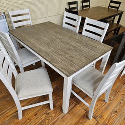 NEW🌲$10 Down Payment Finance 😎Skempton 7 Piece Dining Room Set ( 6 Chairs & Table )