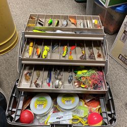Tackle Box Full Of Tackle. Lures. Line All Kinds Misc Tackle And Box