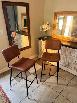 Brown Bar Chairs / Counter Stools with Black Hardware – Set of 2