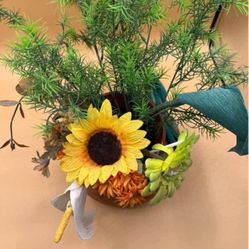 Terracotta Sunflower Centerpiece With Artificial Flowers