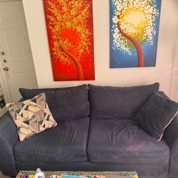 Blue Gray Fabric Loveseat Sofa